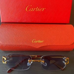 Authentic Men’s Cartier Blue Sunglasses with Gold Frame